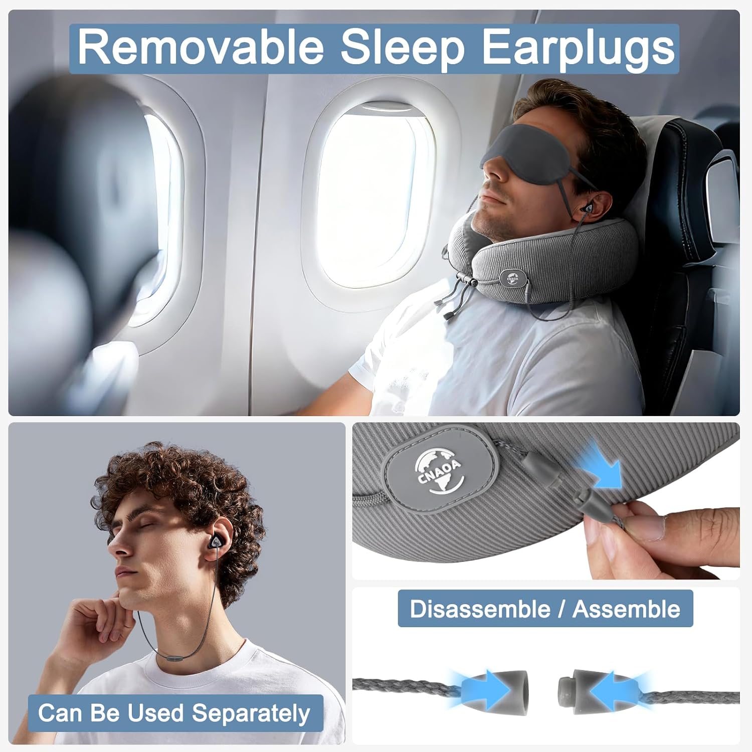 Travel Pillow for Airplanes, Neck Pillow eases Neck and Shoulder Pain on Long Flights, Adaptive Memory Foam Sleep Support, Portable Carry Case, Eye Mask and Earplugs Travel Set(Grey I) - Image 3
