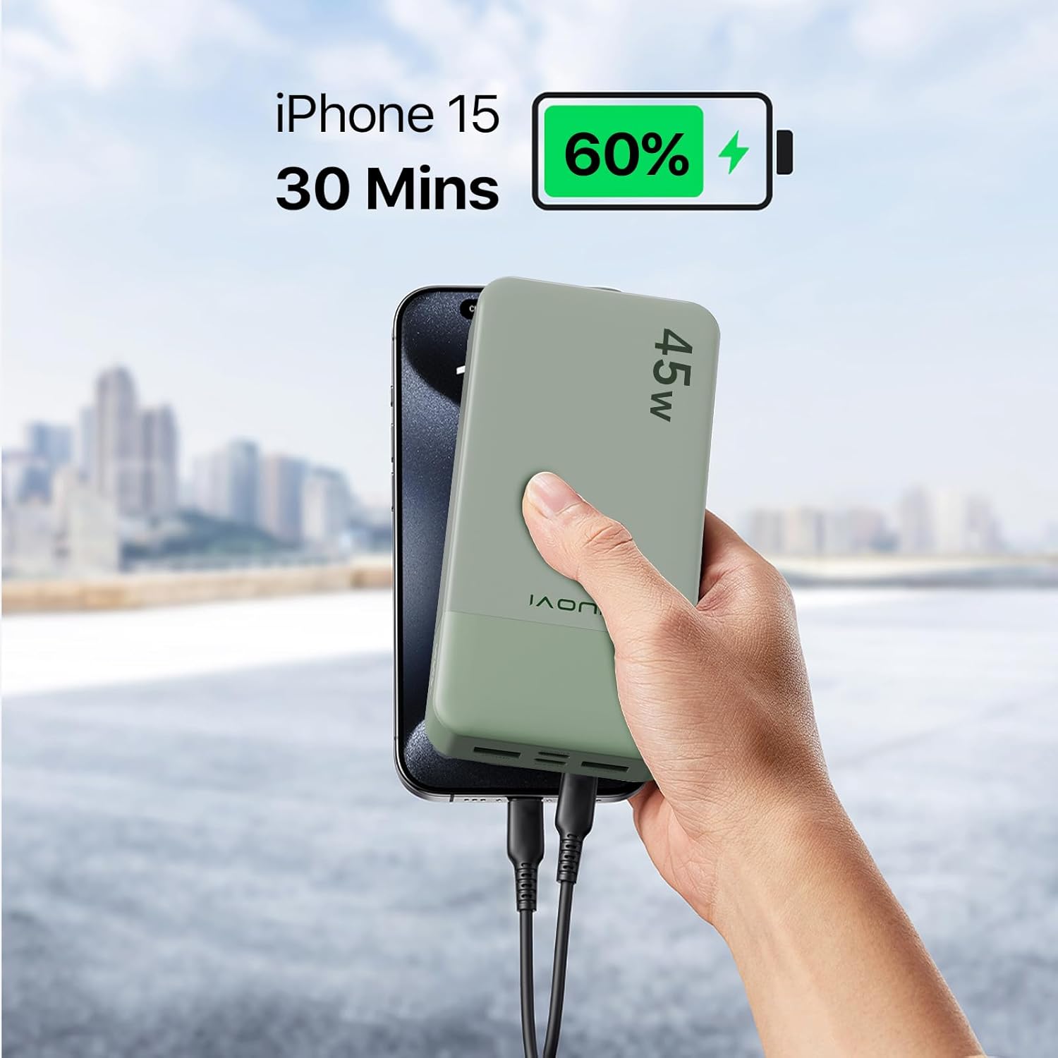 J2621 Power Bank Portable Charger 20000mAh 45W, PD3.0 QC 4.0 Fast Charging Battery Pack with LED Display,2 USB-C,2 USB-A for iPhone 15 16, MacBook - Image 3