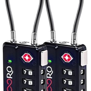 Tool-Less TSA Approved Luggage Lock with Alert Indicator, 4-Digit Resettable Combination, Durable Zinc Alloy Travel Locks for Suitcase, Backpack, Toolbox, Locker, Keyless – Black (2 Pack)