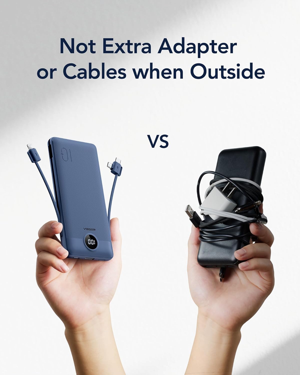 VEGER Portable Charger with Built-in AC Plug and Cables, All in One 10000mAh Ultra Slim Power Bank Travel Essentials, Fast Charging Battery Pack Compatible with iPhone, Samsung, Android (Navy) - Image 7