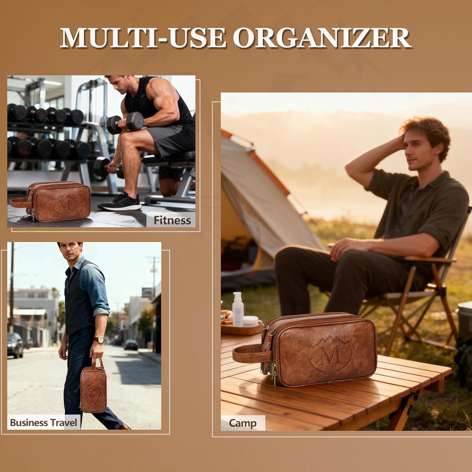 Travel Toiletry Bag for Men,Mens Shaving Bags for Toiletries,Men's Toiletry Travel Bag PU Leather,Personalized Travel Essentials,Birthday Gifts For Men,Brown- M - Image 6