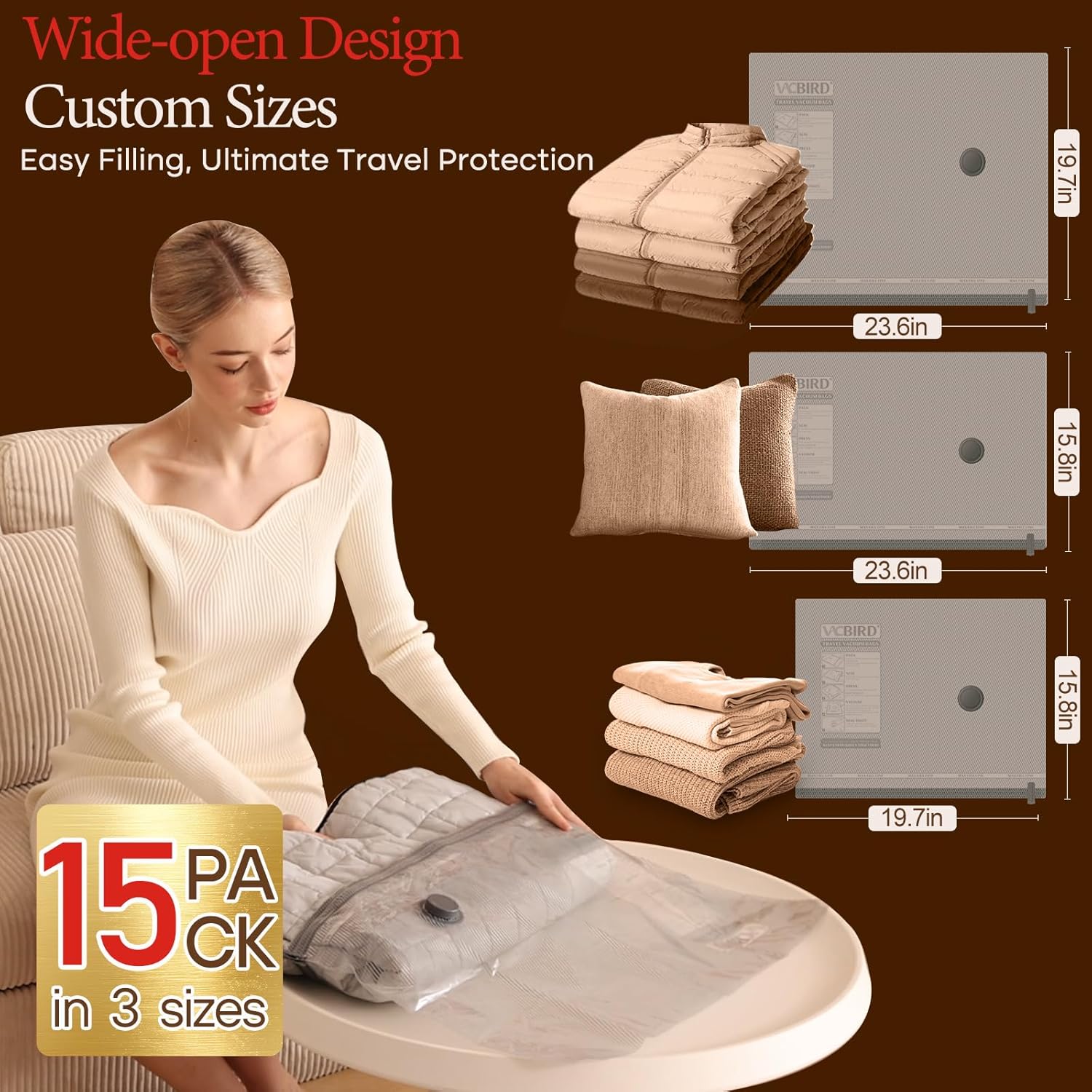 Vacuum Bags for Travel with Rechargeable air Pump, Carry-on Size Compression Packing Bags for Luggage and Suitcase, Space Saver for Clothes and Clothing 15 Combo Travel Size - Image 3