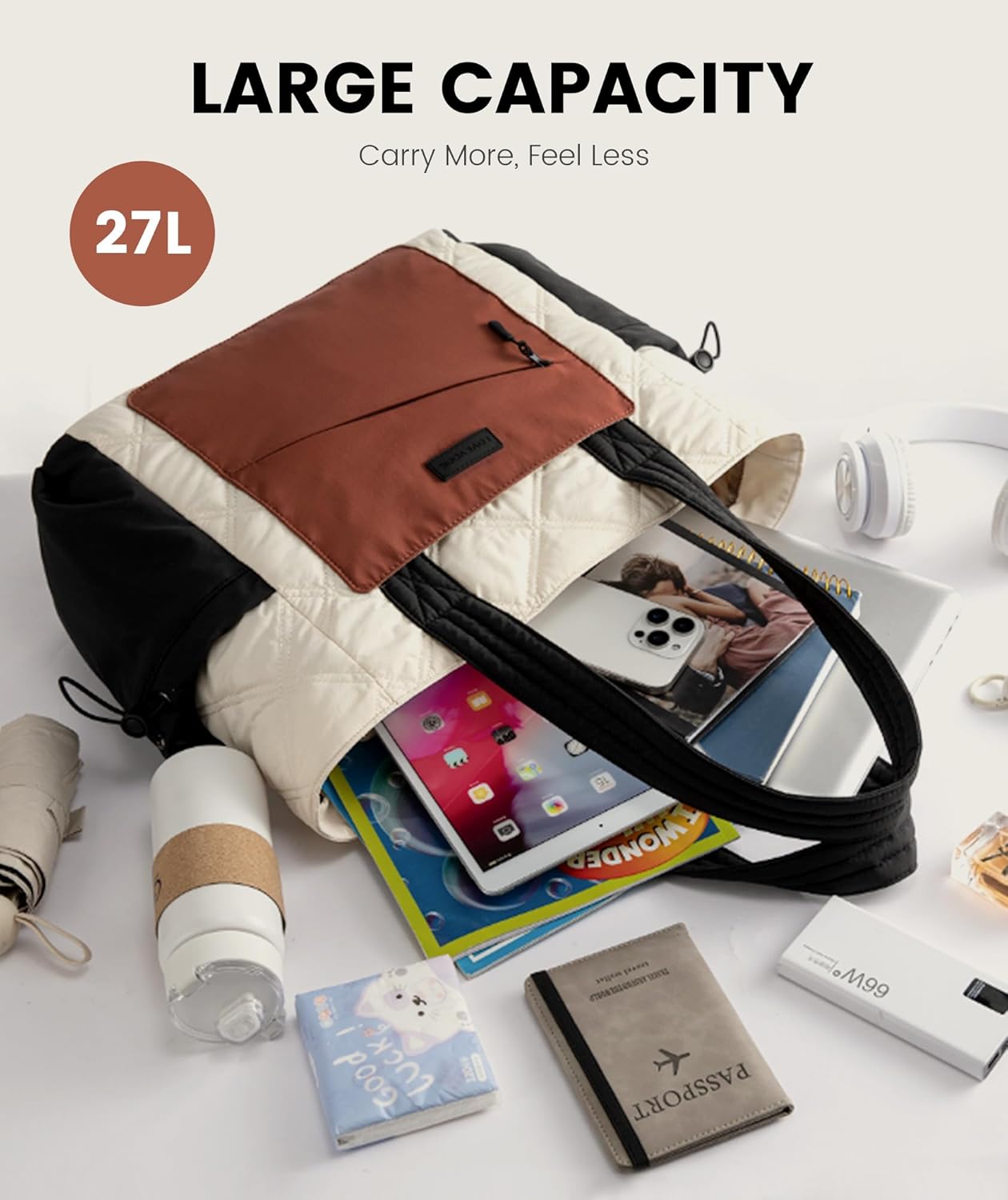 LOVEVOOK Tote Bag for Women, puffer tote bag for Work Travel Nurse, Lightweight quilted Bags with Compartments - Image 4