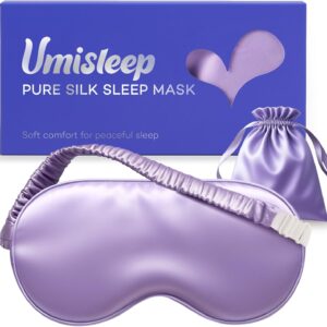 Umisleep Sleep Mask in Certified Mulberry Silk, 22 Momme 6A Soft Eye Masks for Sleep, Adjustable Sleep Masks for Women Men, Light Blocking Sleeping Mask, Silk Eye Mask for Sleeping, Blindfold, Purple