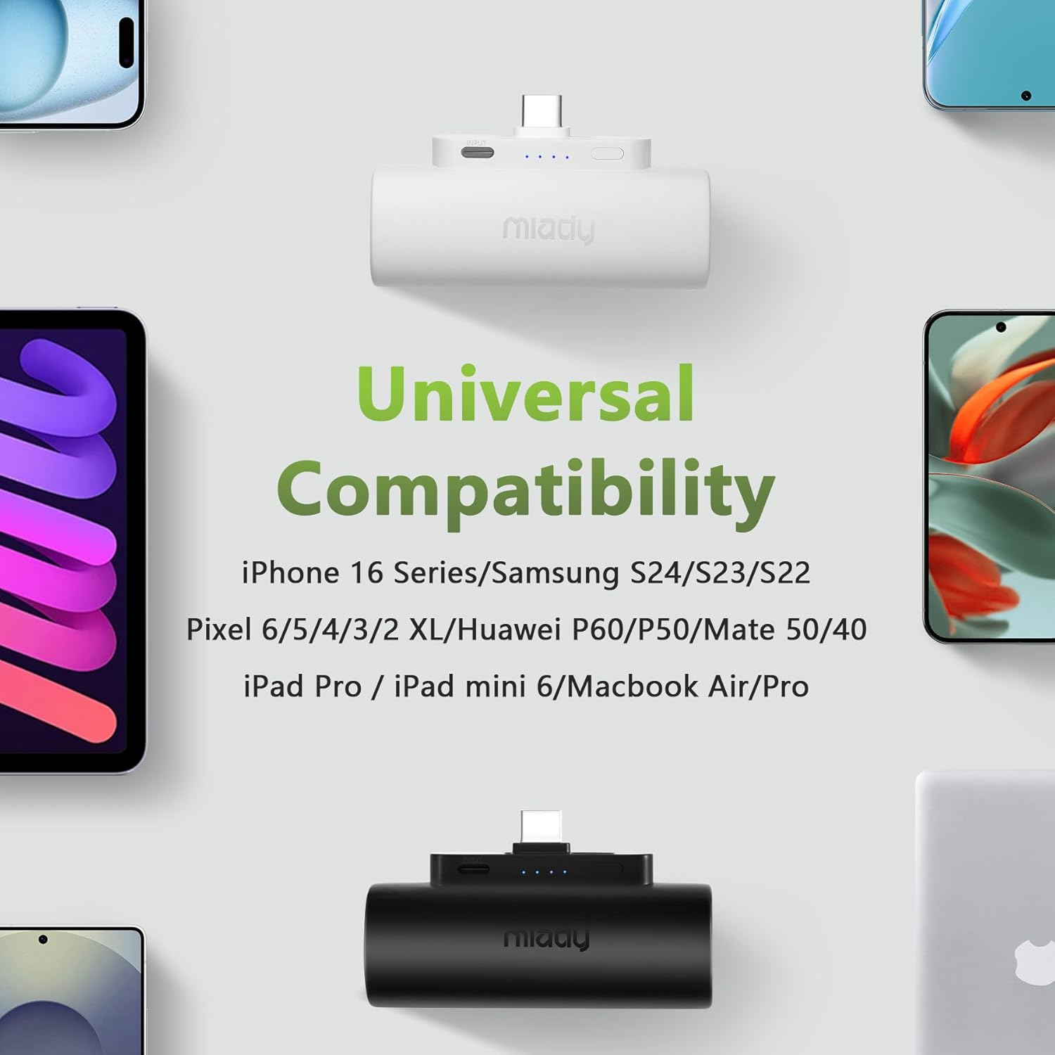 Miady 2-Pack 5000mAh Mini Portable Charger with Built-in Type C Connector, 5V 2.4A USB-C Output Fast Charging Small Power Bank, Compact Battery Pack Compatible with iPhone 17/16/15 Galaxy S24/S22 iPad - Image 6