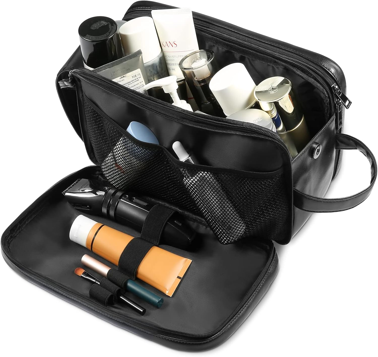 Personalized Leather Travel Toiletry Bag for Men, Large Travel Bathroom Shaving Dopp Kit, Large Cosmetic Bag Waterproof - Image 2