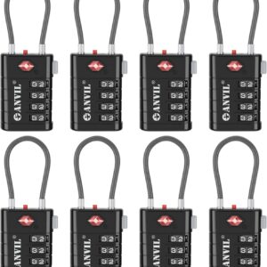 ANVIL TSA Approved Luggage Locks with Search Alert Indicator, 4-Digit Combination Suitcase Lock, Advanced TSA008 Core Heavy Duty Anti-Theft Travel Lock for Double Zippers, Backpacks (8, Black)