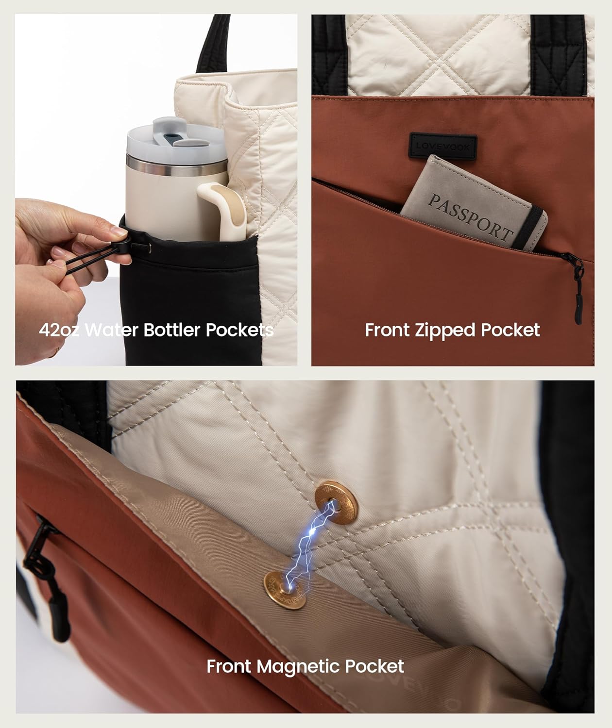 LOVEVOOK Tote Bag for Women, puffer tote bag for Work Travel Nurse, Lightweight quilted Bags with Compartments - Image 5