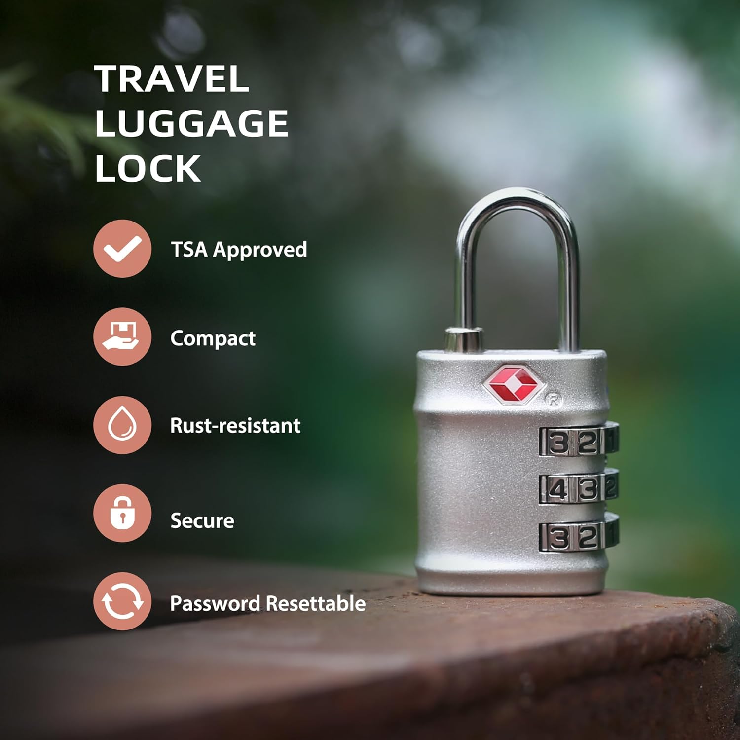 Luggage Locks TSA Approved, Small Padlock Combination for Travel Essentials, TSA Locks for Luggage, Gym Locker, Suitcase, Zipper, Gun Case, Candados para Locker, Outdoor Fence, Shed - Image 3