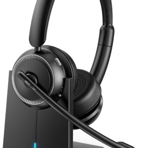 Upgrade ANC & ENC Headset with Microphone for PC, Wireless Headset with Mic for Work(Flip-to-Mute & USB Dongle), Bluetooth 5.4 Noise Cancelling Headphones with Mic for Call Center/Home/Computer/Phones