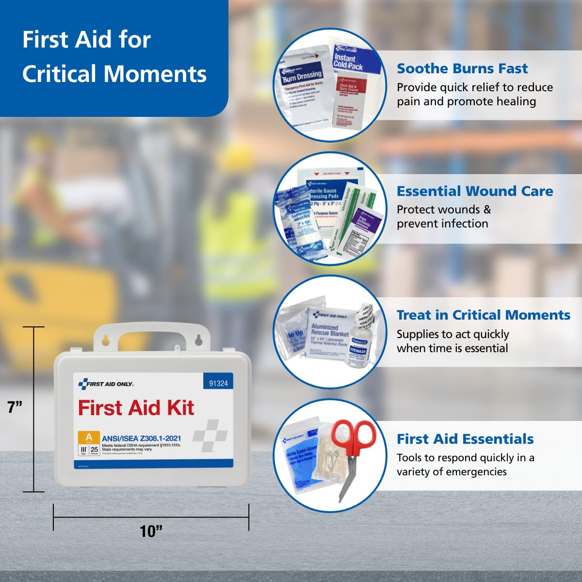 First Aid Only 91324 ANSI A 2021 and OSHA Compliant First Aid Kit, 25-Person Emergency First Aid Kit for Business, Home, Car, and Worksites, 94 Pieces - Image 4