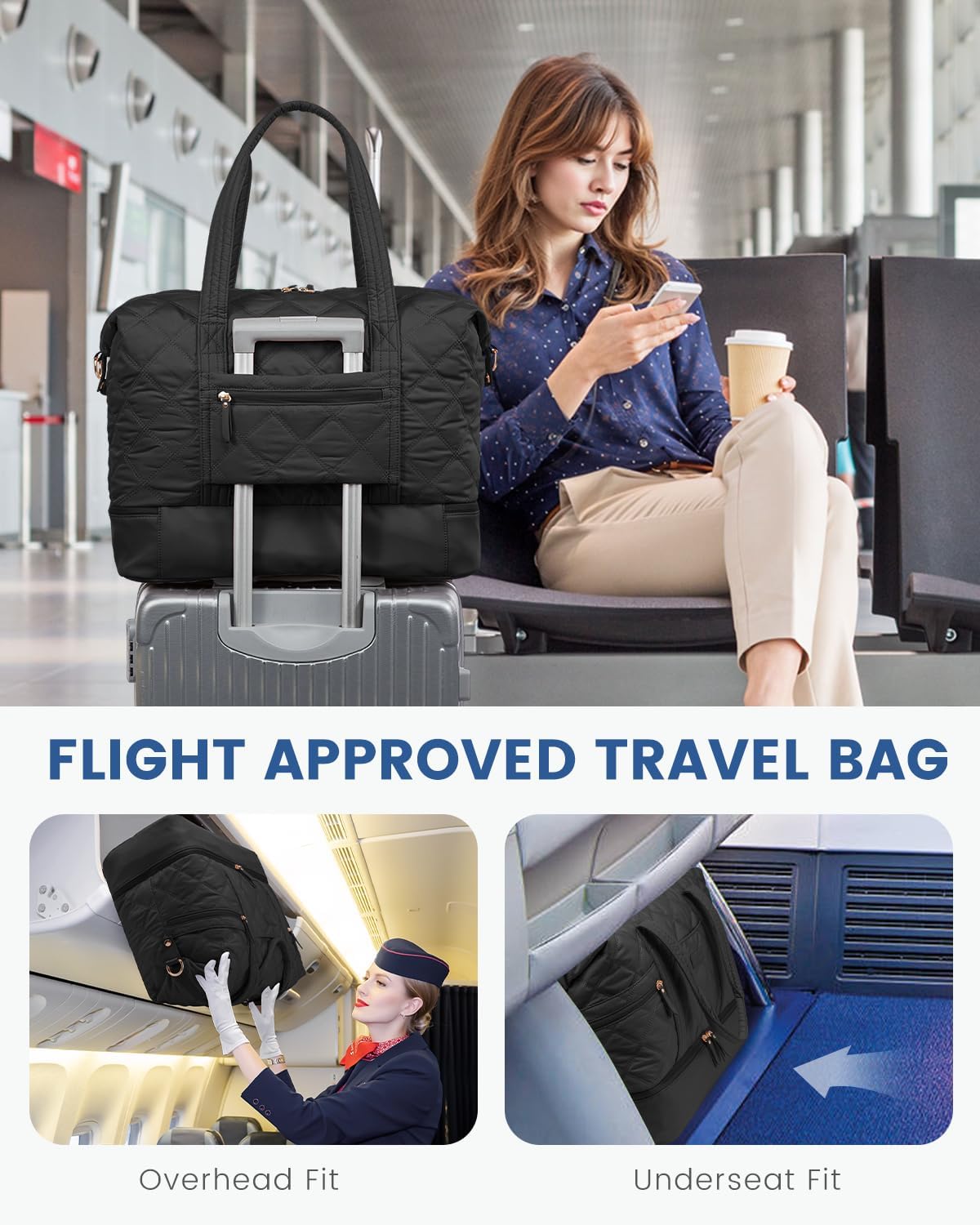 LOVEVOOK Travel Duffle Bag, Lightweight Weekender Bags for Women with Shoe Compartment, 40L Puffer Gym Bag Personal Item Travel Bag, Overnight Bags and Hospital Bag for Labor and Delivery, Black - Image 3