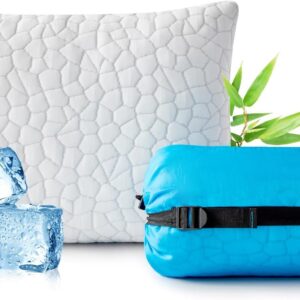 Travel Pillow Camping Pillow Small CoolingShredded Memory Foam Pillow, Compressible Medium Firm, Breathable Cover, Ideal Backpacking Hiking, Airplane and Car