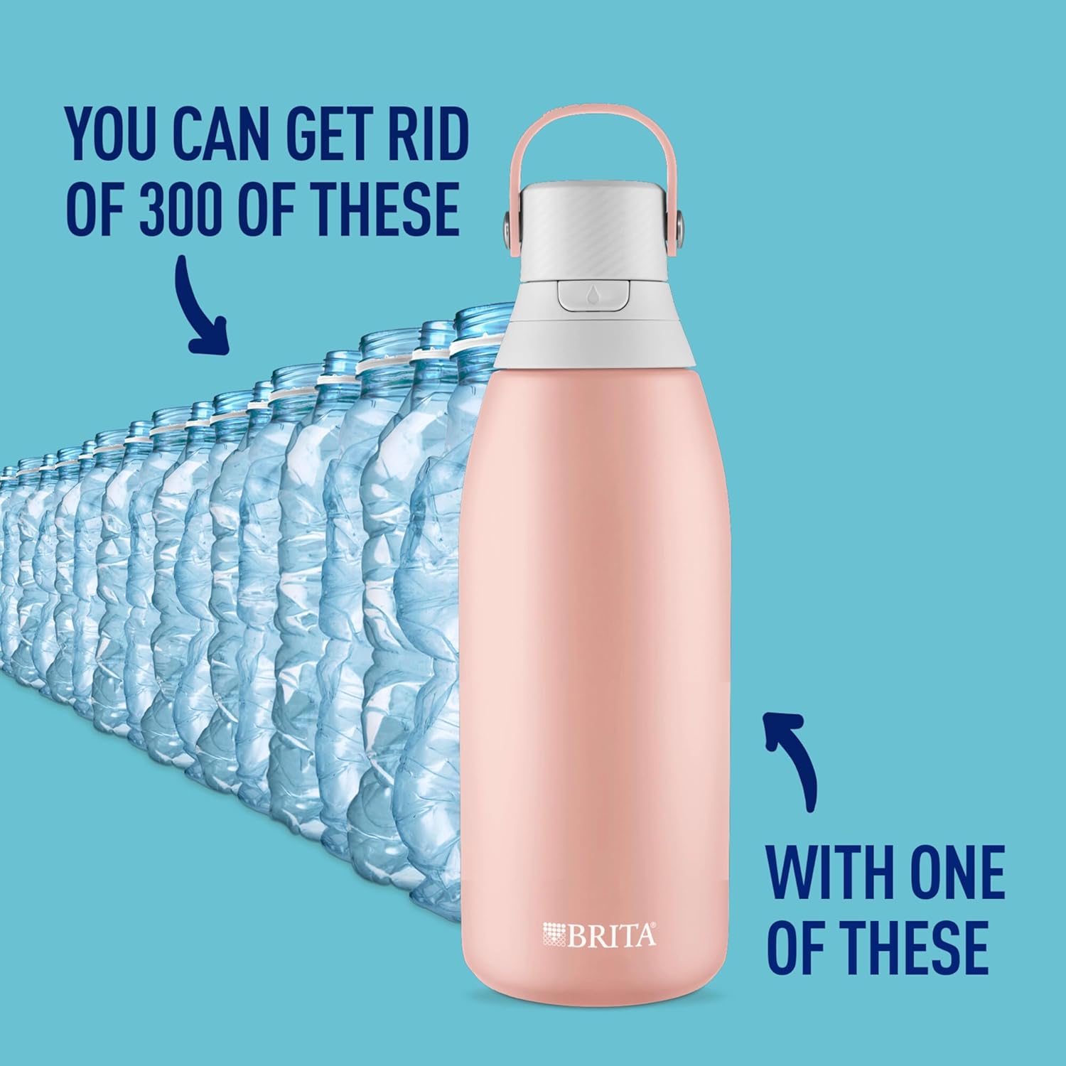 Brita Stainless Steel Premium Filtering Water Bottle, BPA-Free, Reusable, Insulated, Replaces 300 Plastic Water Bottles, Filter Lasts 2 Months or 40 Gallons, Includes 1 Filter, Rose - 32 oz - Image 2