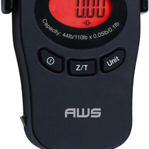 American Weigh Scales PK-110 Digital Hanging Scale – 110lb x 0.1lb Capacity, Red Backlit LCD Display, Portable Electronic Luggage & Fishing Scale (Black)