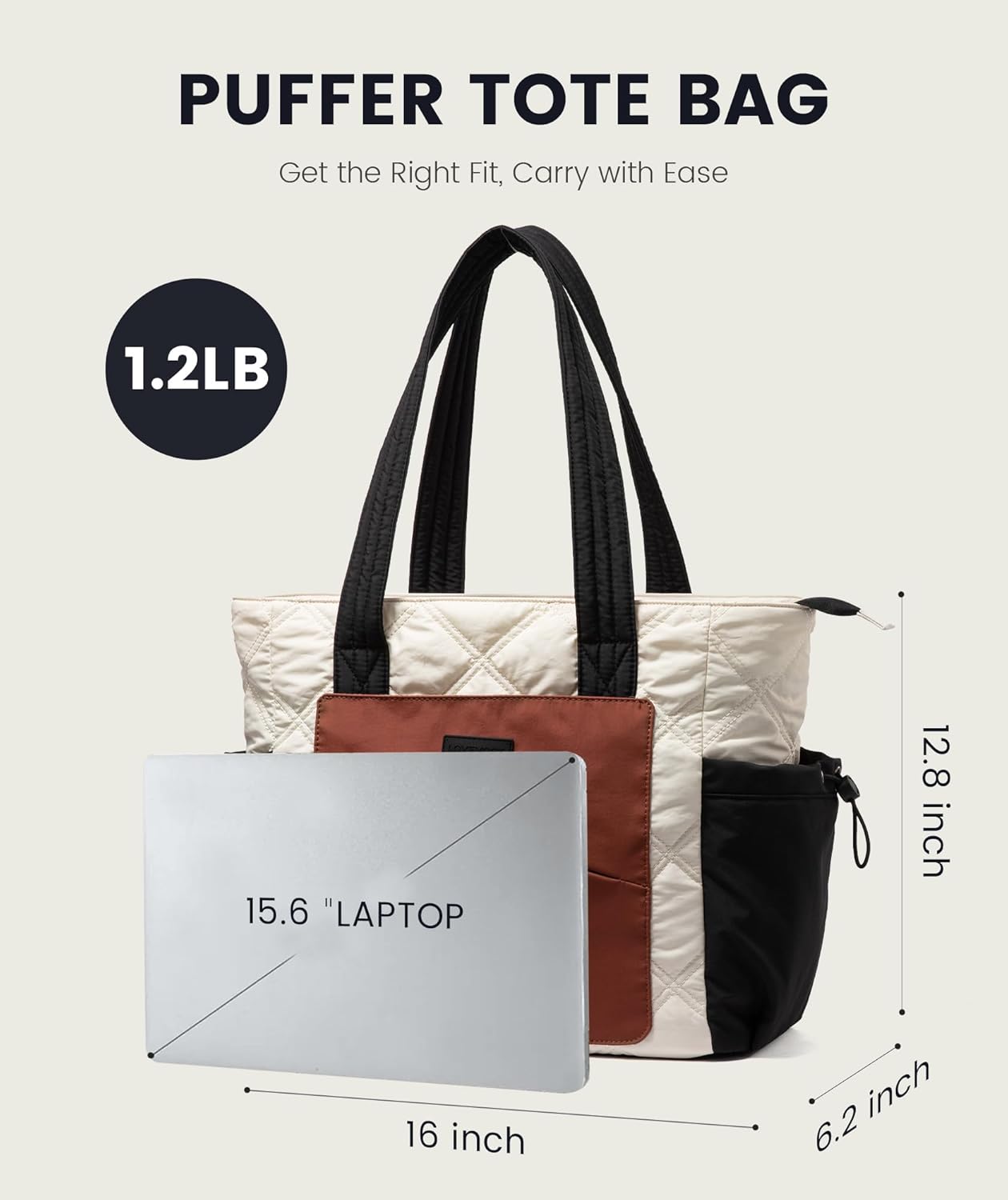 LOVEVOOK Tote Bag for Women, puffer tote bag for Work Travel Nurse, Lightweight quilted Bags with Compartments - Image 8