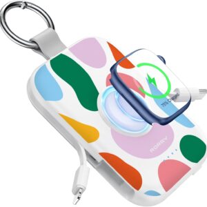 RORRY Portable Charger, 5000mAh Portable Charger Power Bank with Built-in Cables, Travel Keychain Battery Pack for Apple Watch Ultra/11/10/9/8/7/6/SE, iPhone Air/17/16/15/14/13/12, Graffiti