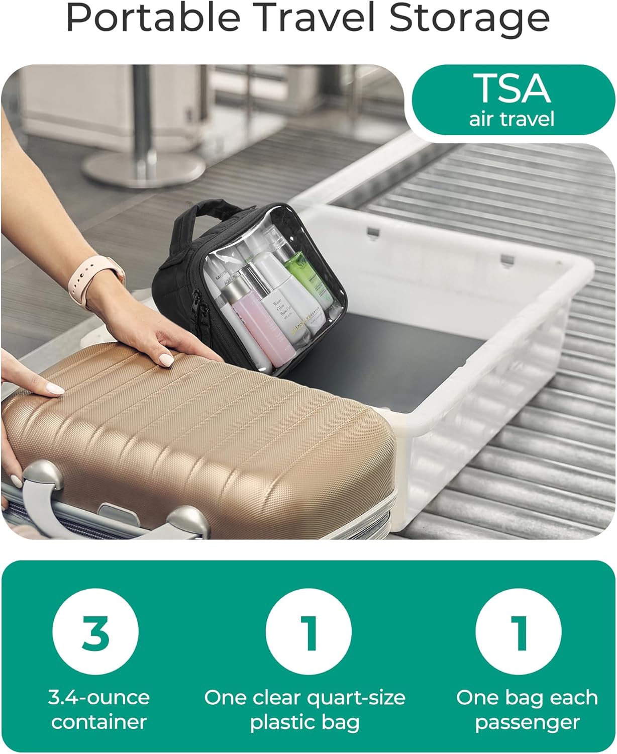 BAGSMART Clear TSA-Approved Toiletry Bag, Large Opening Quart Sized Makeup Bag with Handle, Double Zipper, Clear Cosmetic Organizer for Women - Image 2