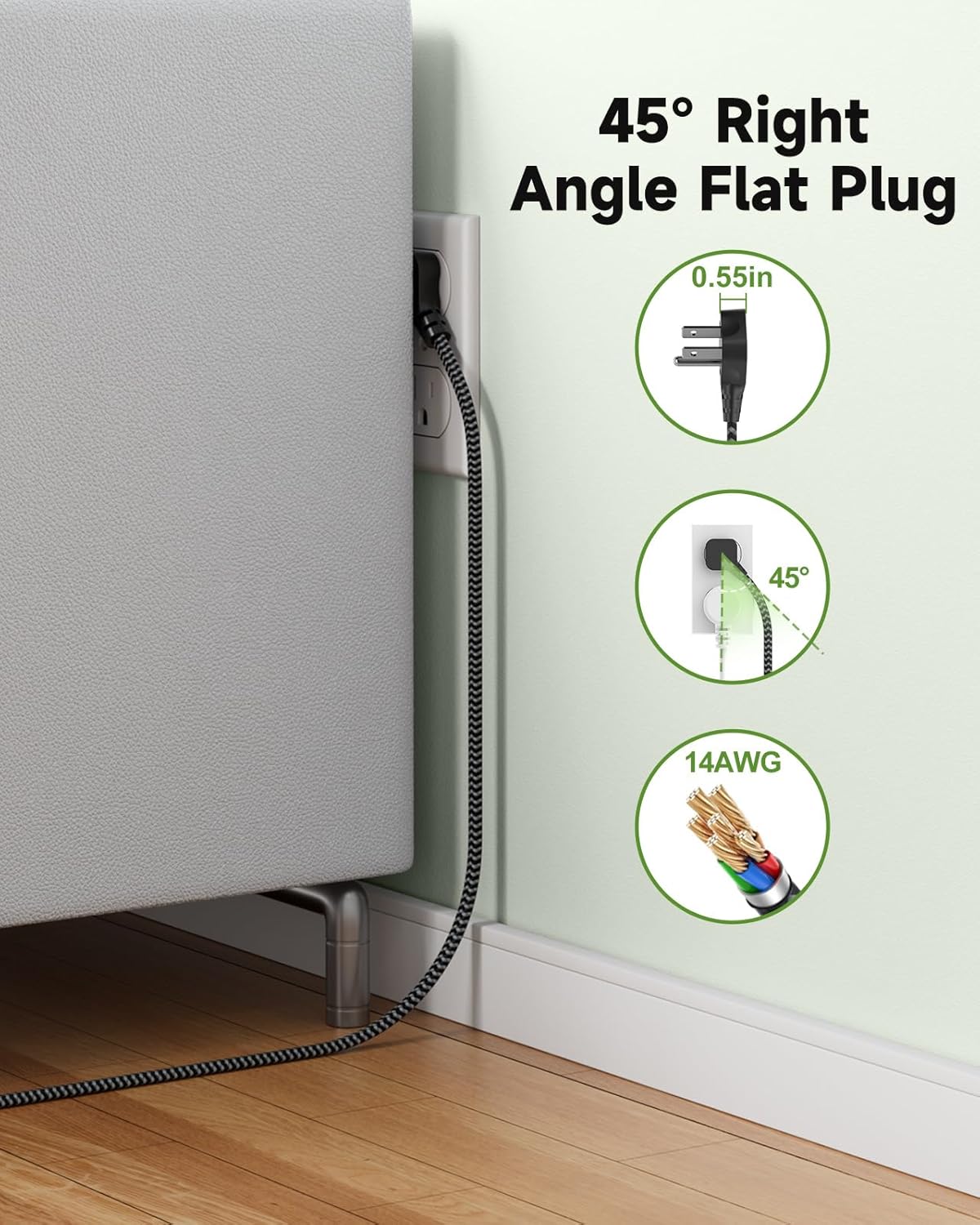 Power Strip Surge Protector- 5FT Flat Plug Extension Cord, 8 AC Outlet& 6 USB Ports(3 USB C), 1080 J Surge Protection, Desk Charging Station, Overload Switch, Home, Office, Gaming Room Essentials. - Image 5