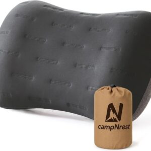 Inflatable Camping Pillow - Ultralight Compact Air Pillow for Travel, Backpacking & Hiking - Ergonomic Neck & Lumbar Support - Portable Inflatable Pillow with Removable Washable Cover - (Grey)