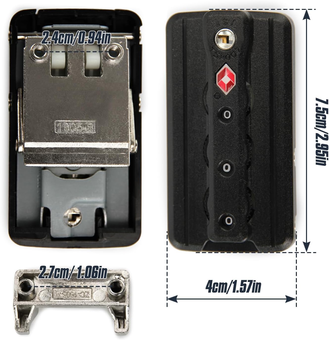 2-Pack TSA Approved Luggage Locks, 3-Digit Combination Replacement Lock for Zipperless Aluminum Suitcase, External Mount Travel Lock for Hard Shell Luggage (Black) JS-6050 - Image 3