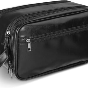 Personalized Leather Travel Toiletry Bag for Men, Large Travel Bathroom Shaving Dopp Kit, Large Cosmetic Bag Waterproof