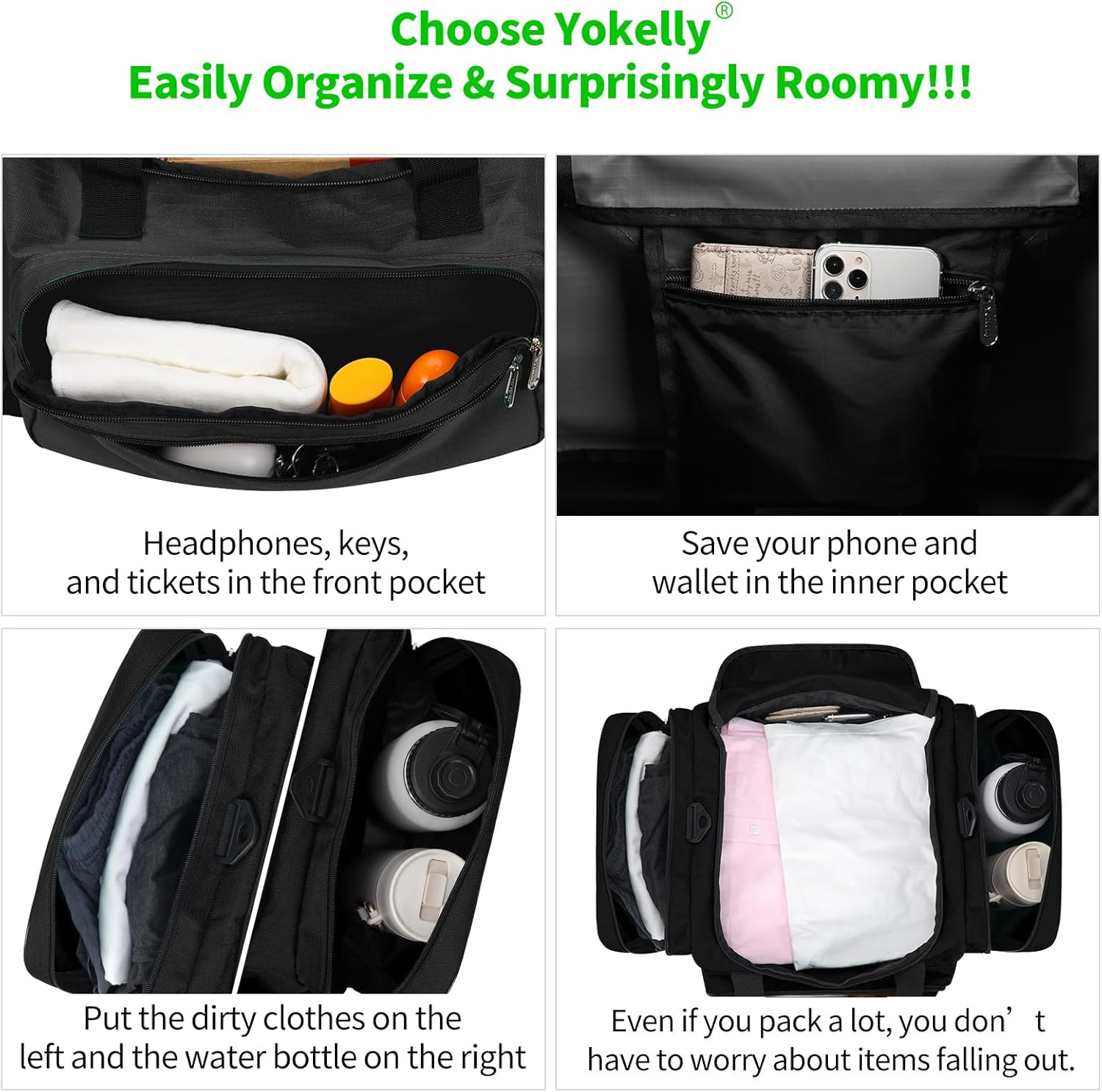 Sports Duffel Bag 20 inch for Travel Gym - Black - Image 5