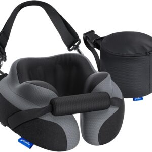 ZIKEE Ergonomic Travel Neck Pillow for Airplane, Dual-Hold Design to Stabilize Head and Neck on Flights, Ear-Free Memory Foam Airplane Travel Pillow, Quality Carrying Case, Breathable & Washable Cover