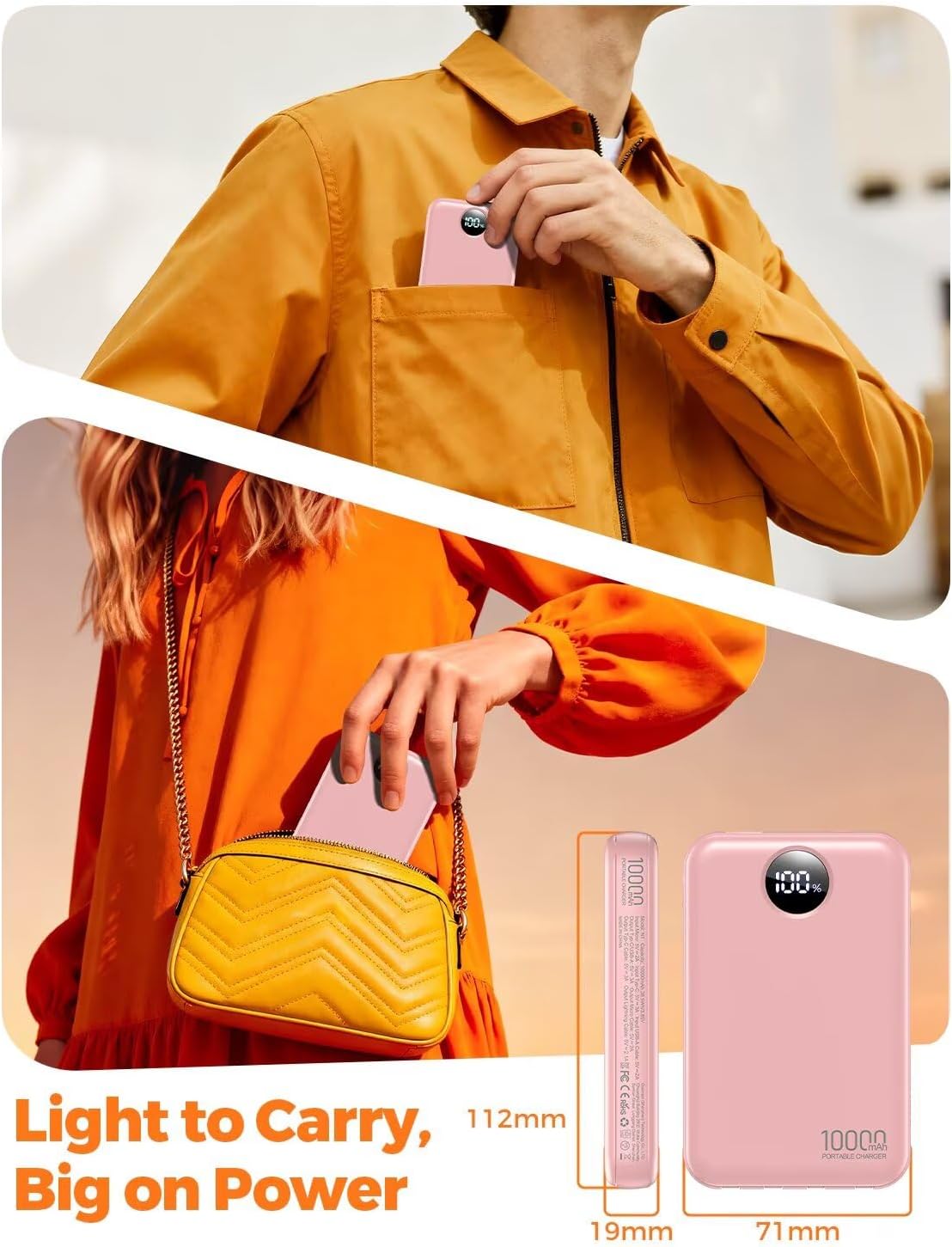 Portable Charger 10000mAh Power Bank with 4 Built-in Cables,LED Display Compact and Battery Pack with Multiple USB Ports All-in-One Travel Charger for iPhone,Android and Other Devices-Pink - Image 8