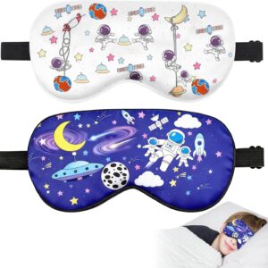 2 Pcs Sleep Mask for Kids Boys, Silk Eye Covers for Sleeping, Adjustable Strap & Light Blocking Design, Children's Bedtime Blindfold for Travel and Home Use (Astronaut)