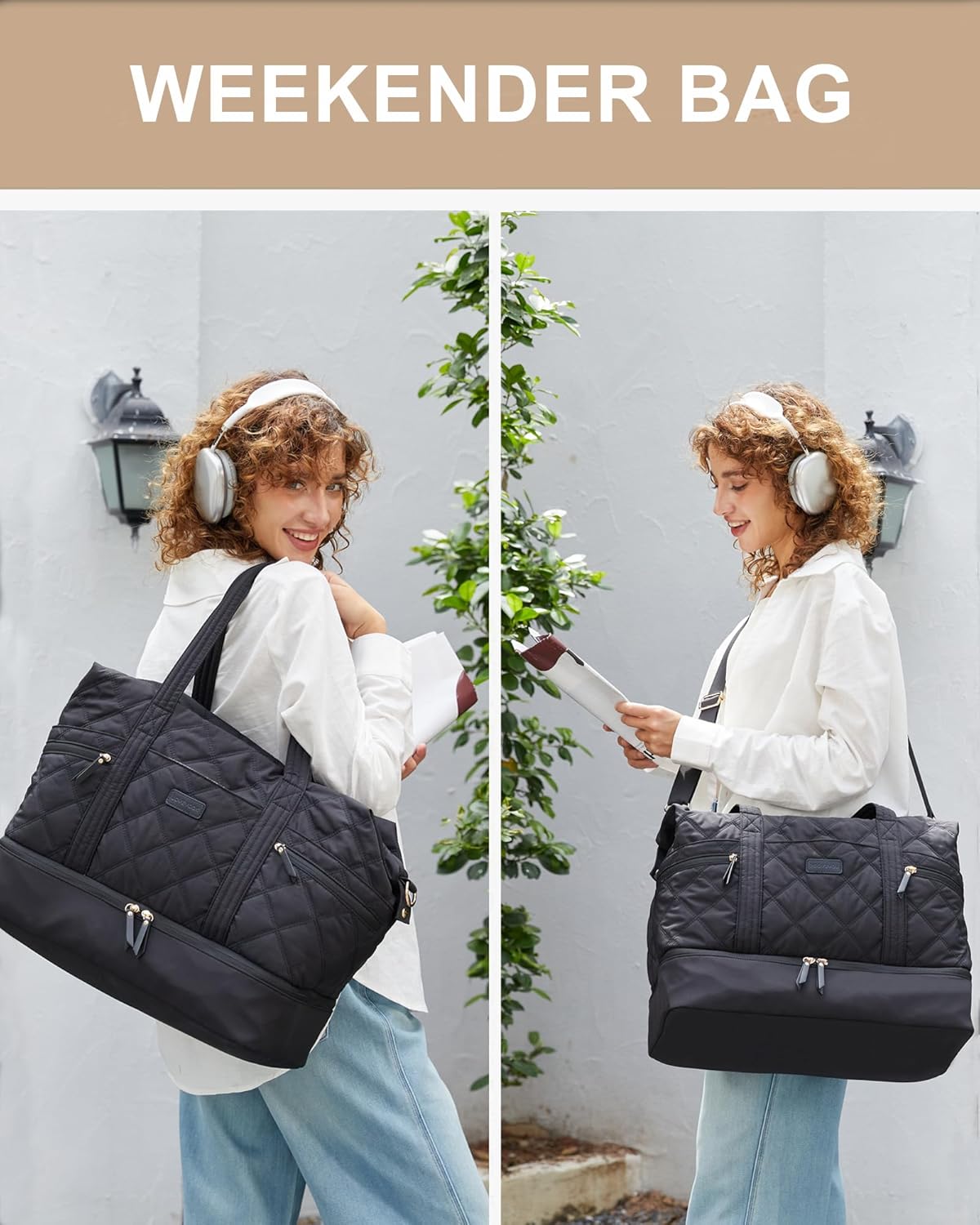 LOVEVOOK Travel Duffle Bag, Lightweight Weekender Bags for Women with Shoe Compartment, 40L Puffer Gym Bag Personal Item Travel Bag, Overnight Bags and Hospital Bag for Labor and Delivery, Black - Image 8