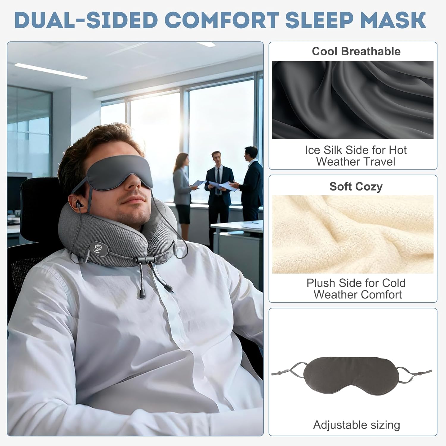 Travel Pillow for Airplanes, Neck Pillow eases Neck and Shoulder Pain on Long Flights, Adaptive Memory Foam Sleep Support, Portable Carry Case, Eye Mask and Earplugs Travel Set(Grey I) - Image 4