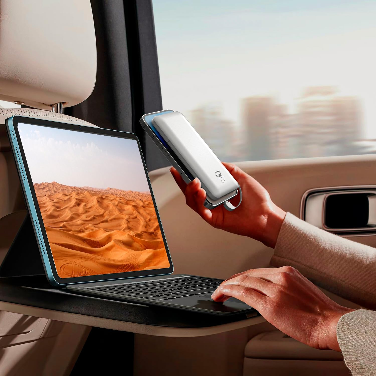 Brand Q Portable Charger with Built-in Cables and AC Wall Plug,Slim USB C Power Bank 10000mAh,External Battery Pack Compatible with iPhone,Samsung,Tablet and All Smart Phones … - Image 5