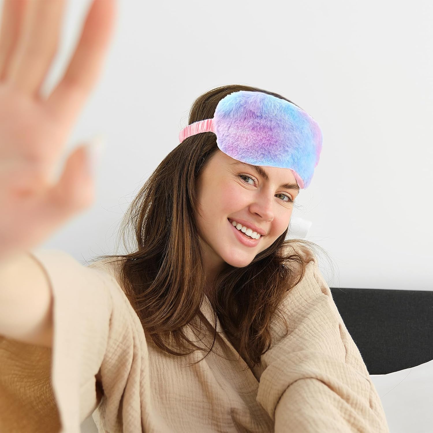 2 Pack Plush Sleeping Eye Mask Soft Plush Eye Mask Fuffy Eye Cover Comfortable Sleep Mask Blindfold Rainbow Faux Fur Eye Shade for Women, Men and Kids Travel Nap Sleeping - Image 5