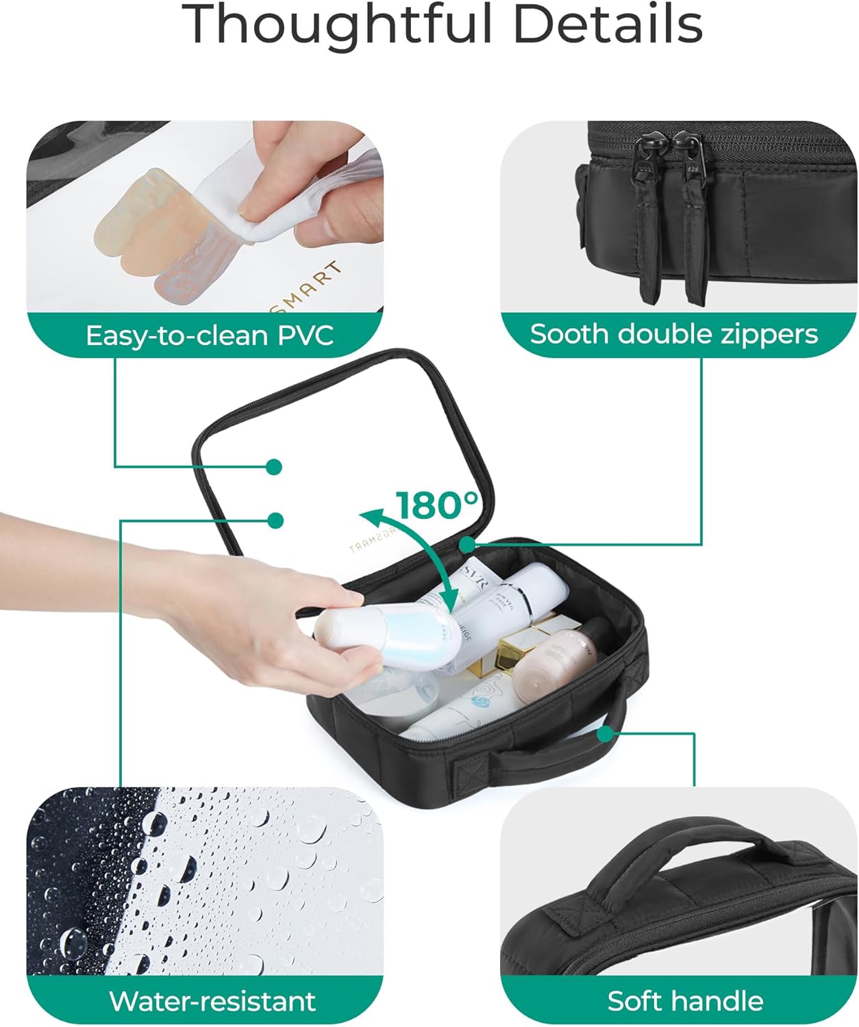 BAGSMART Clear TSA-Approved Toiletry Bag, Large Opening Quart Sized Makeup Bag with Handle, Double Zipper, Clear Cosmetic Organizer for Women - Image 4