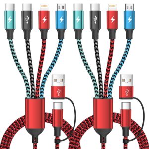 Travel 4 in 2 Multi Charging Cable, USB A/C Charging cords with Dual Type-C/Lightning/Micro USB, Universal iPhone Charger Cord for iPhone Series/Androids/Tablets, Multi Charger Cable (2Pack, 5FT)