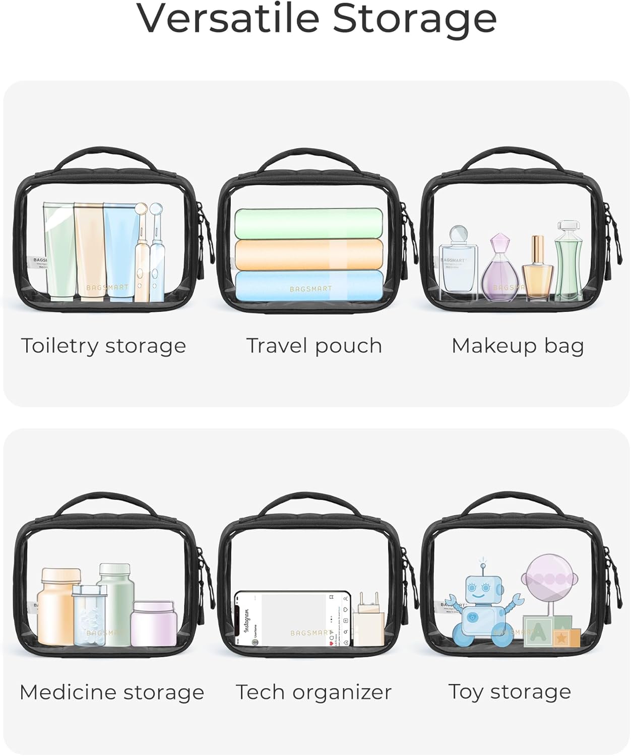 BAGSMART Clear TSA-Approved Toiletry Bag, Large Opening Quart Sized Makeup Bag with Handle, Double Zipper, Clear Cosmetic Organizer for Women - Image 5