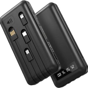 Portable Charger Power Bank with 4 Built in Cables,38800mAh 22.5W External Battery Pack, USB C Fast Charging, Travel Phone Charger for iPhone 17/16/15 Samsung Android iPad(Black,38800mAh)