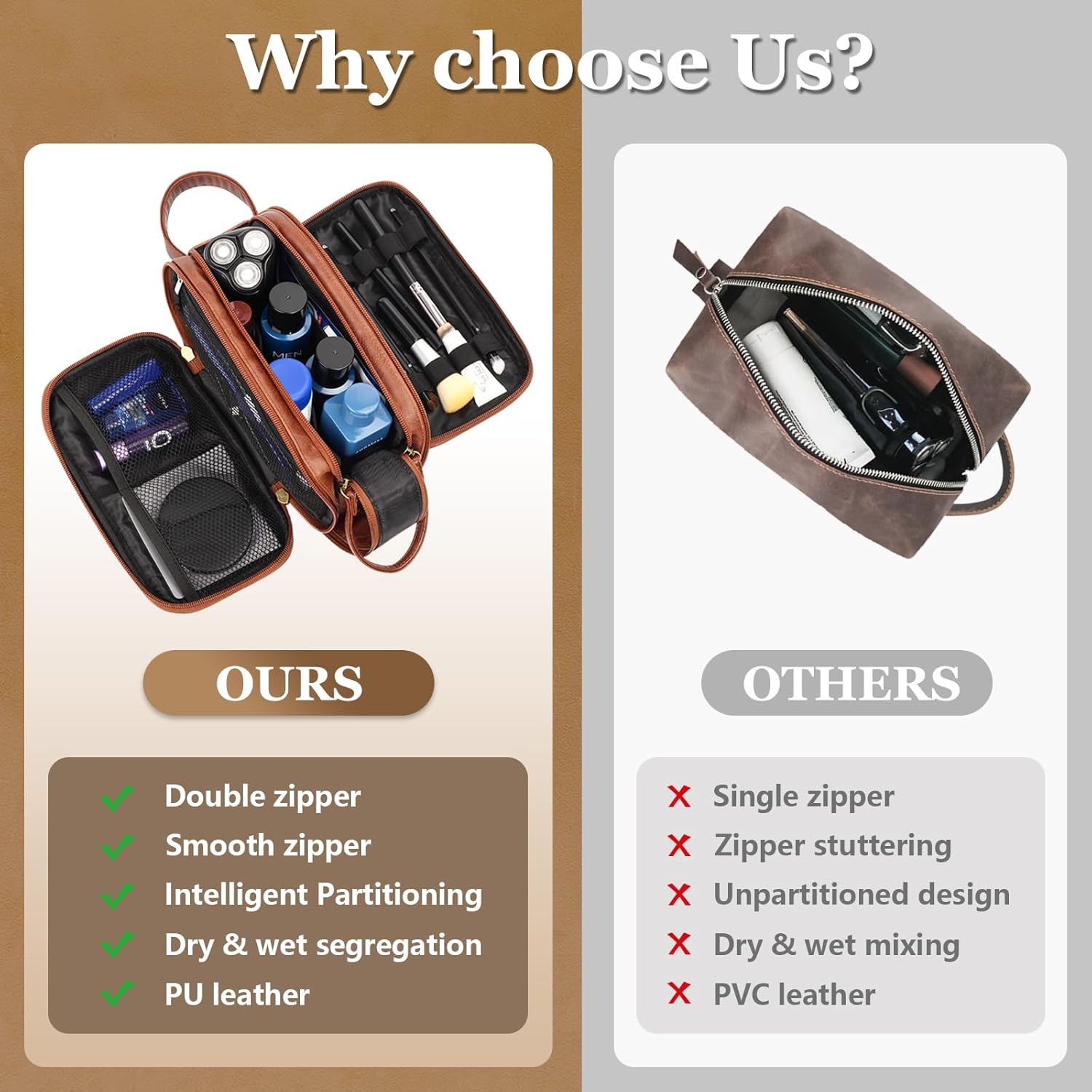 Travel Toiletry Bag for Men,Mens Shaving Bags for Toiletries,Men's Toiletry Travel Bag PU Leather,Personalized Travel Essentials,Birthday Gifts For Men,Brown- M - Image 4