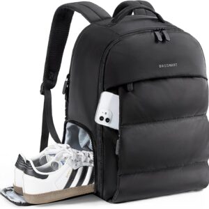BAGSMART 30L Travel Backpack for Women, Carry on Backpack for Airplanes, Gym Backpack with Shoe Compartment, Lightweight Travel Bag Fits 15.6 Inch, Water-Resistant, Black