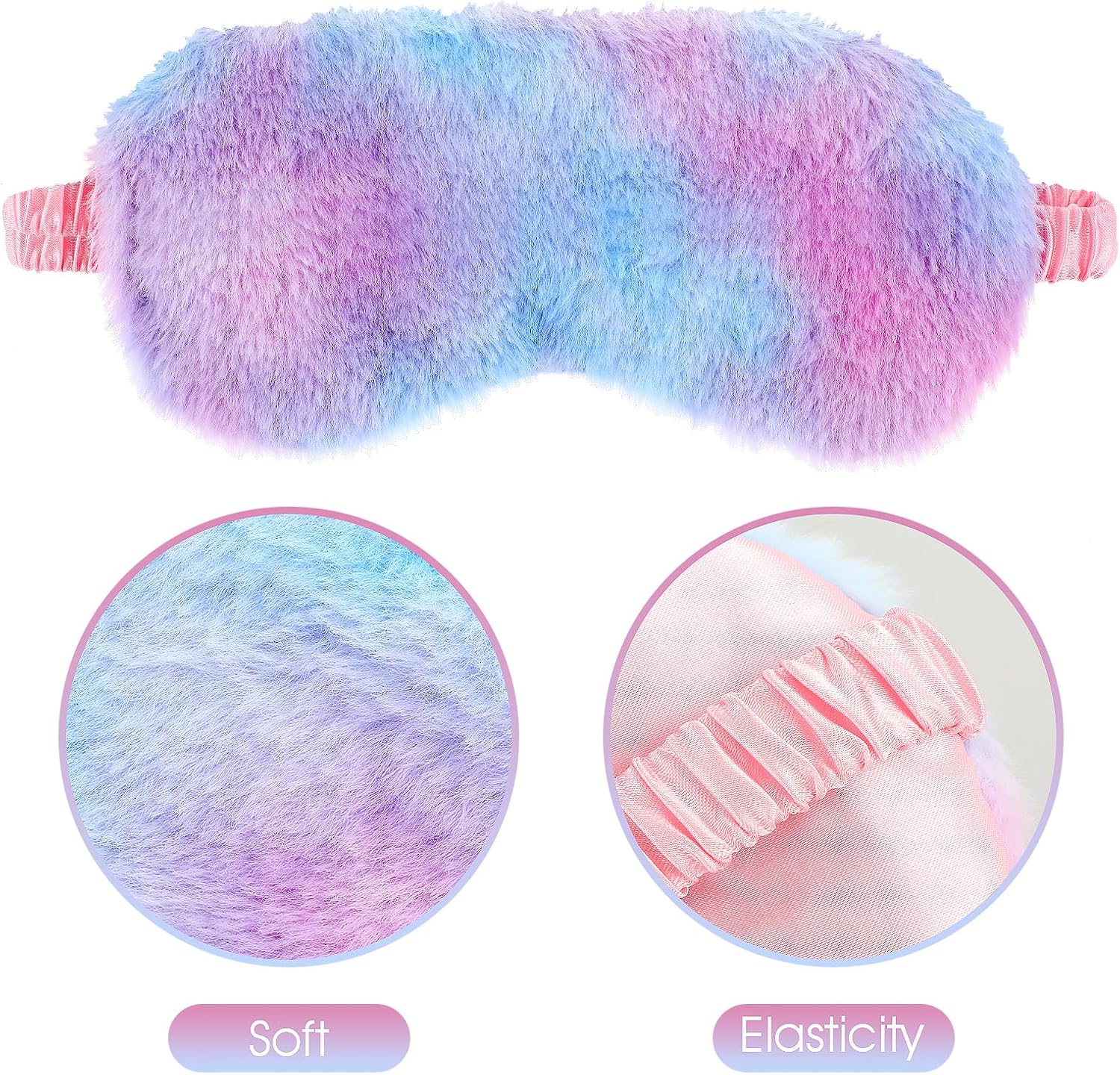 2 Pack Plush Sleeping Eye Mask Soft Plush Eye Mask Fuffy Eye Cover Comfortable Sleep Mask Blindfold Rainbow Faux Fur Eye Shade for Women, Men and Kids Travel Nap Sleeping - Image 4