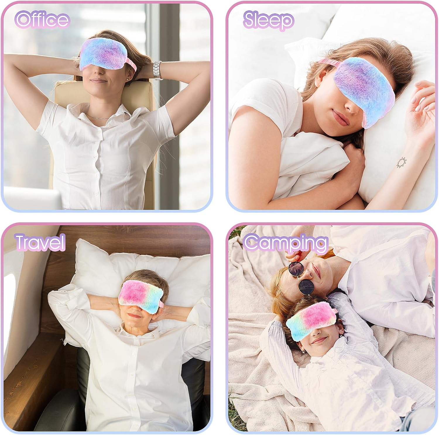 2 Pack Plush Sleeping Eye Mask Soft Plush Eye Mask Fuffy Eye Cover Comfortable Sleep Mask Blindfold Rainbow Faux Fur Eye Shade for Women, Men and Kids Travel Nap Sleeping - Image 6