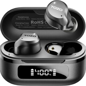 TOZO NC9 Hybrid Active Noise Cancelling Wireless Earbuds, 6 Mics ENC Clear Call, IPX8 Waterproof, in Ear Bluetooth 5.3 Headphones Stereo Bass Ear Buds 60H Playtime with LED Display 32 EQs via APP