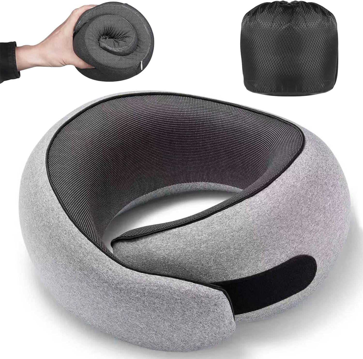 Travel Pillow, Memory Foam Travel Neck Pillow with Ergonomic 360° Support, Travel Essentials for Plane, Car, Train and Home, Max Gray