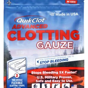 Adventure Medical Kits QuikClot Advanced Clotting Gauze - Stops Bleeding up to 5X Faster Than Standard Gauze - Kaolin Hemostatic Dressing - for First Aid Kits & Survival Gear - 3 x 24 (2 Strips)