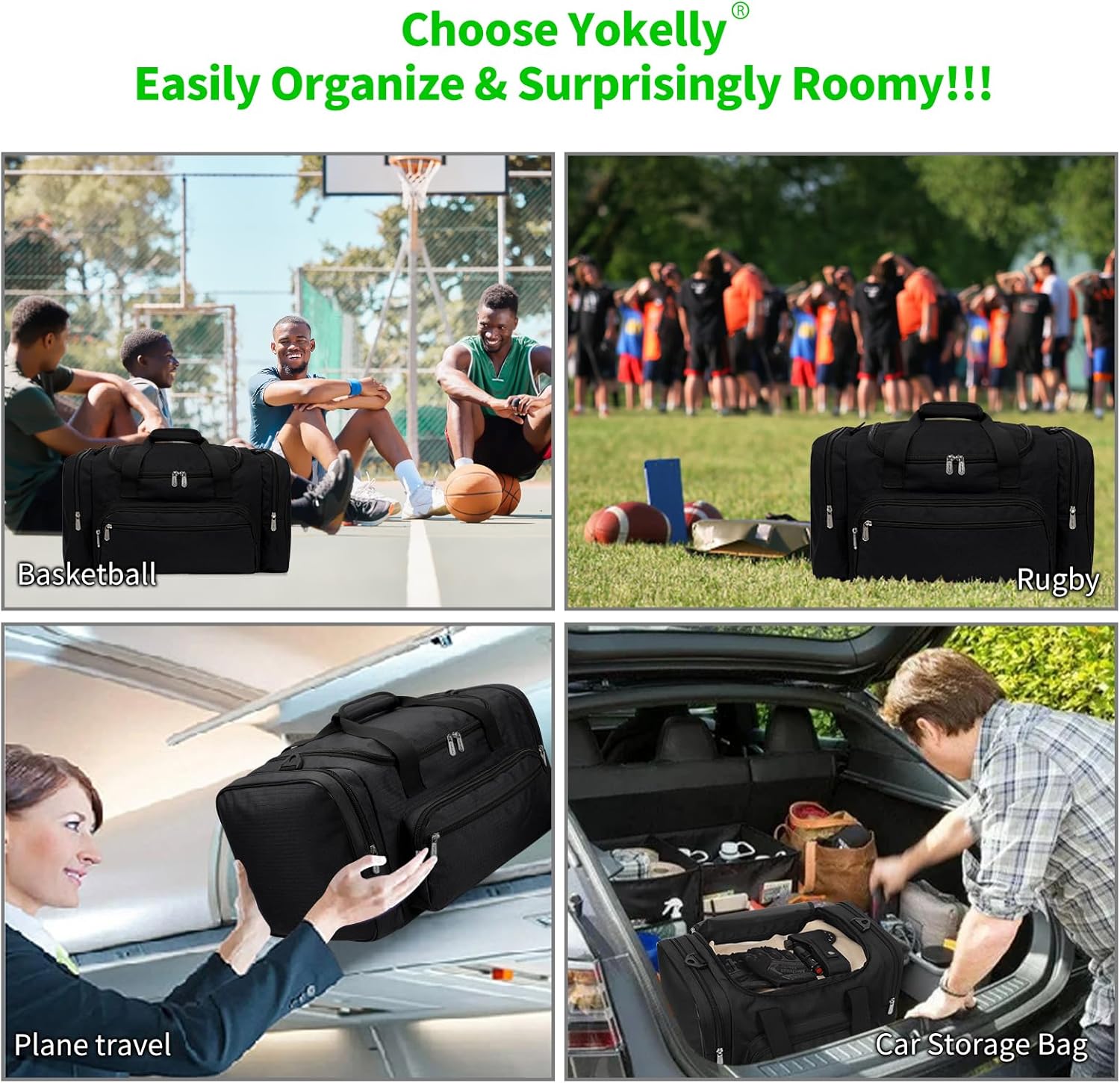 Sports Duffel Bag 20 inch for Travel Gym - Black - Image 3