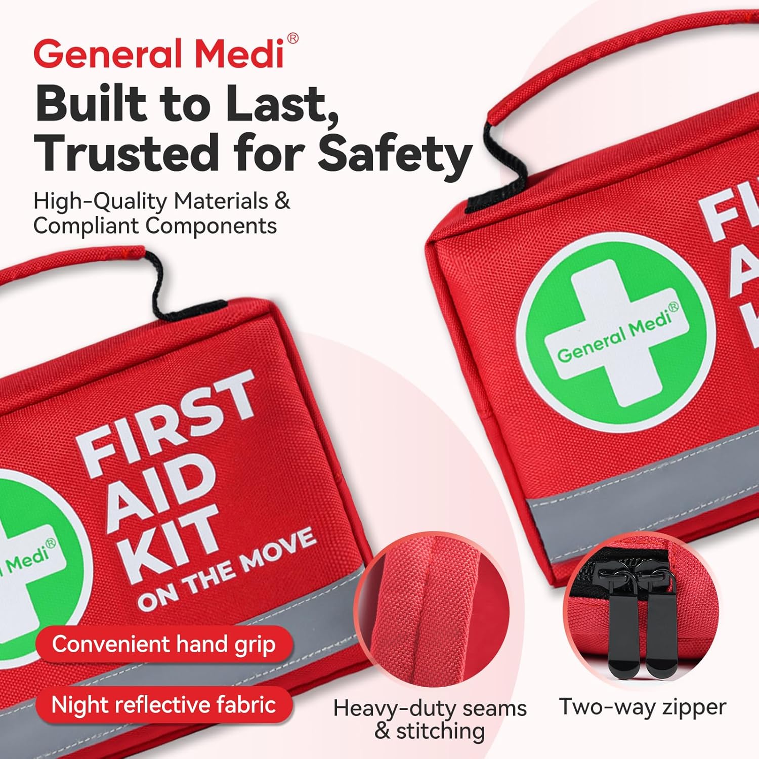 General Medi First Aid Kit - 150 Pieces Small Compact First Aid Kit Bag - Includes Instant Cold Pack, Emergency Blanket for Travel, Home, Office, Vehicle, Camping - Image 5