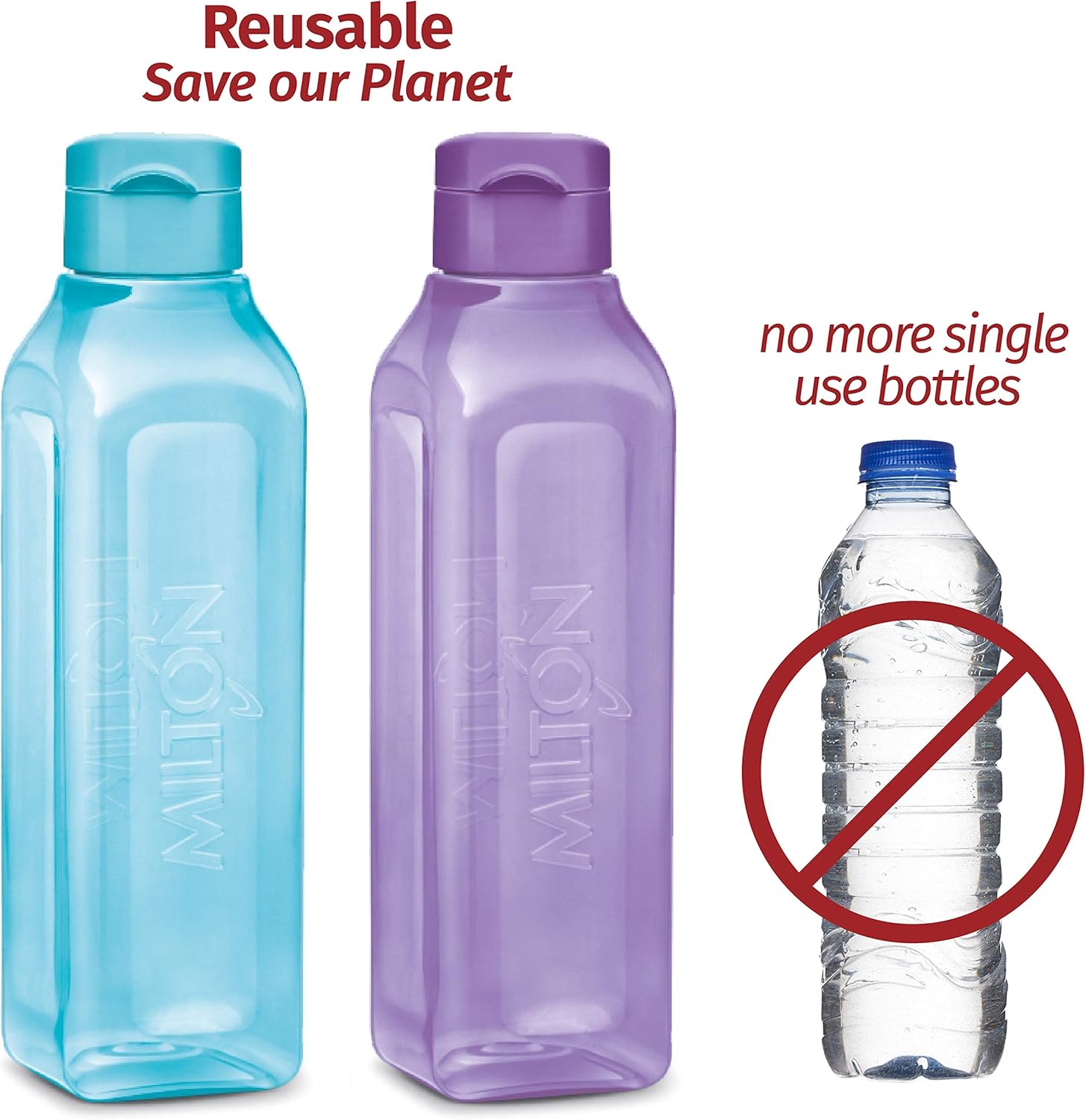 MILTON Sports Water Bottle Square Juice Box 4 Set 17 oz. Great for Juices Milk Smoothies Plastic Wide-Mouth Reusable Leak Proof Drink Bottle/Carton for School Bags Lunch Boxes Gym Flip Lid -BPA Free - Image 4