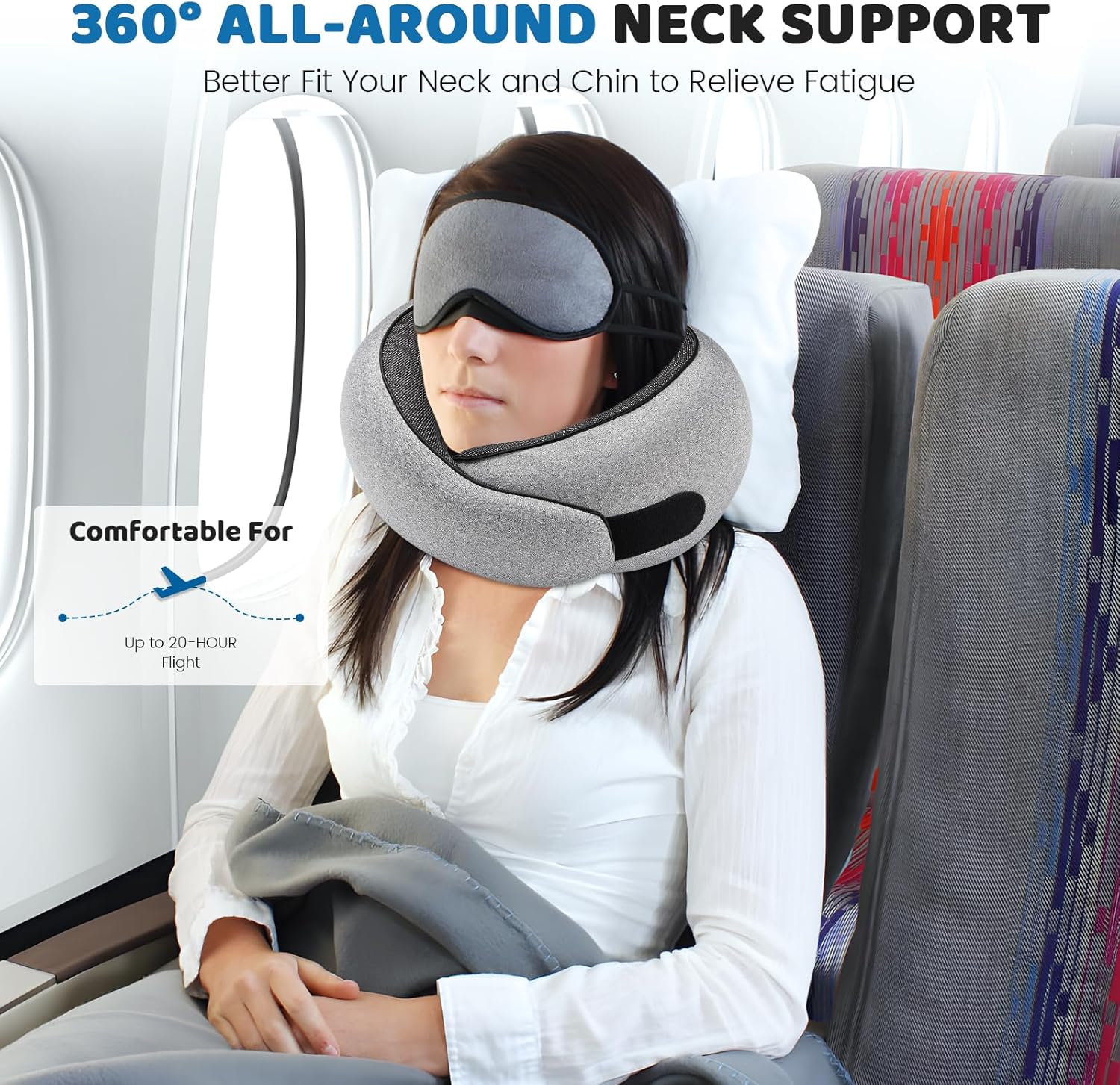 Neck Pillow Airplane,100% Pure Memory FoamTravel Neck Pillow Travel Neck Support Ergonomic &Portable Design Best for Sleeping Plane Car Train Office Flight (Small Grey) - Image 4