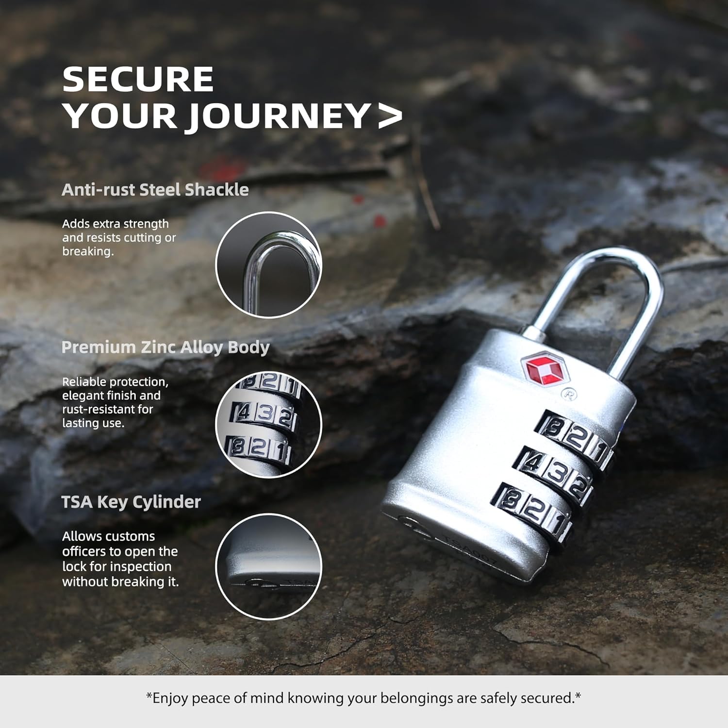 Luggage Locks TSA Approved, Small Padlock Combination for Travel Essentials, TSA Locks for Luggage, Gym Locker, Suitcase, Zipper, Gun Case, Candados para Locker, Outdoor Fence, Shed - Image 4